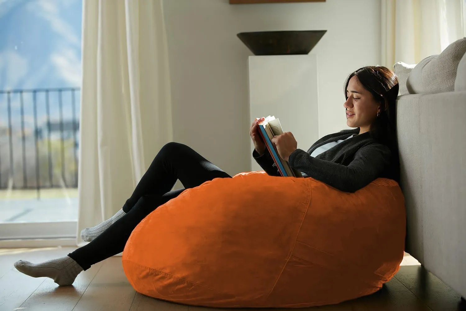 Sofa Sack Bean Bag Chair - Plush, Ultra Soft - Memory Foam Bean Bag Chair with Microsuede Cover - Stuffed Foam Filled Furniture and Accessories for Dorm Room 3 Feet - Tangerine
