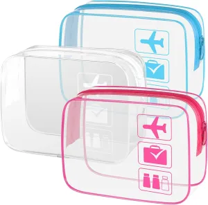 Sogiv 3Pcs TSA Approved Clear Travel Toiletry Bag, Unisex, White Blue Pink, 8.3 x 6.3 x 2.4 inches, Waterproof, Easy to Clean, Cosmetic Case, Travel Organizer