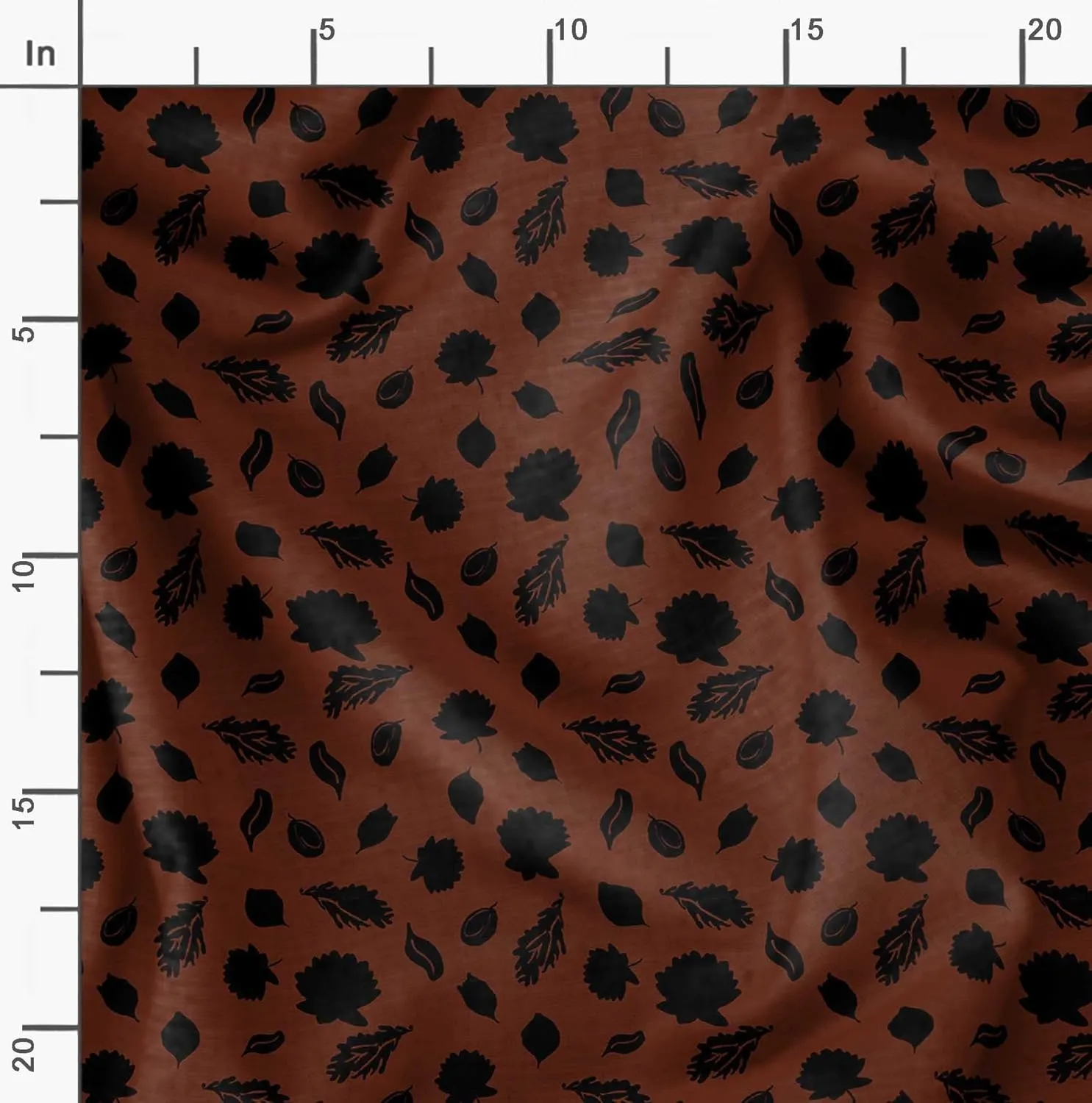 Soimoi Leaves & Lotus Print - Brown, Canvas Fabric Material - 56 Inch Wide, 1 Yard, Unstitched Fabric for Upholstery, Bags, Workwear and Outdoor Gear.
