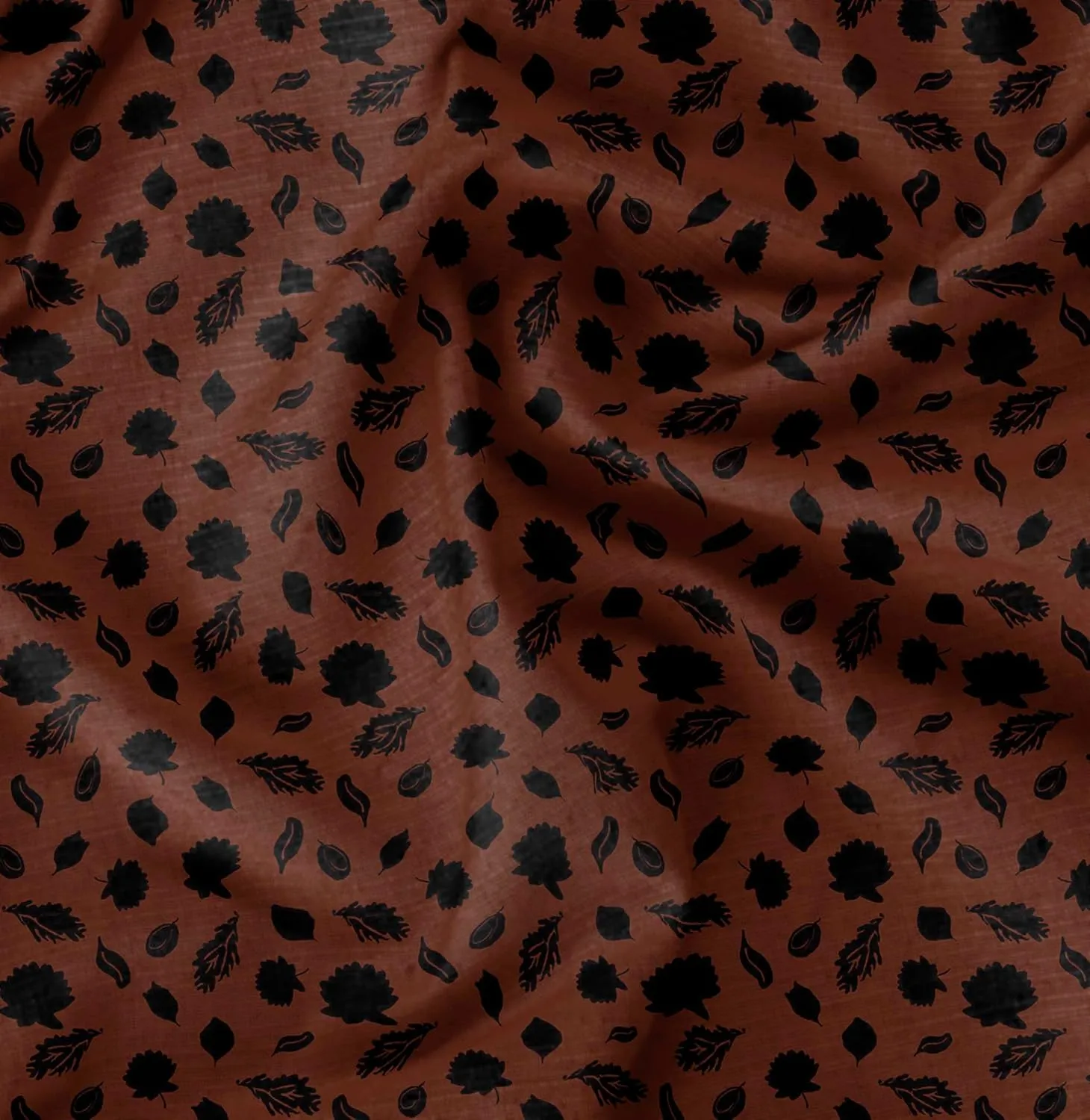 Soimoi Leaves & Lotus Print - Brown, Canvas Fabric Material - 56 Inch Wide, 1 Yard, Unstitched Fabric for Upholstery, Bags, Workwear and Outdoor Gear.