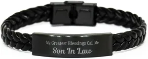 Son In Law Braided Leather Bracelet, My Greatest Blessings Call Me Son In Law Sentimental Heartfelt Christmas Birthday Engraved Gifts for Men Women