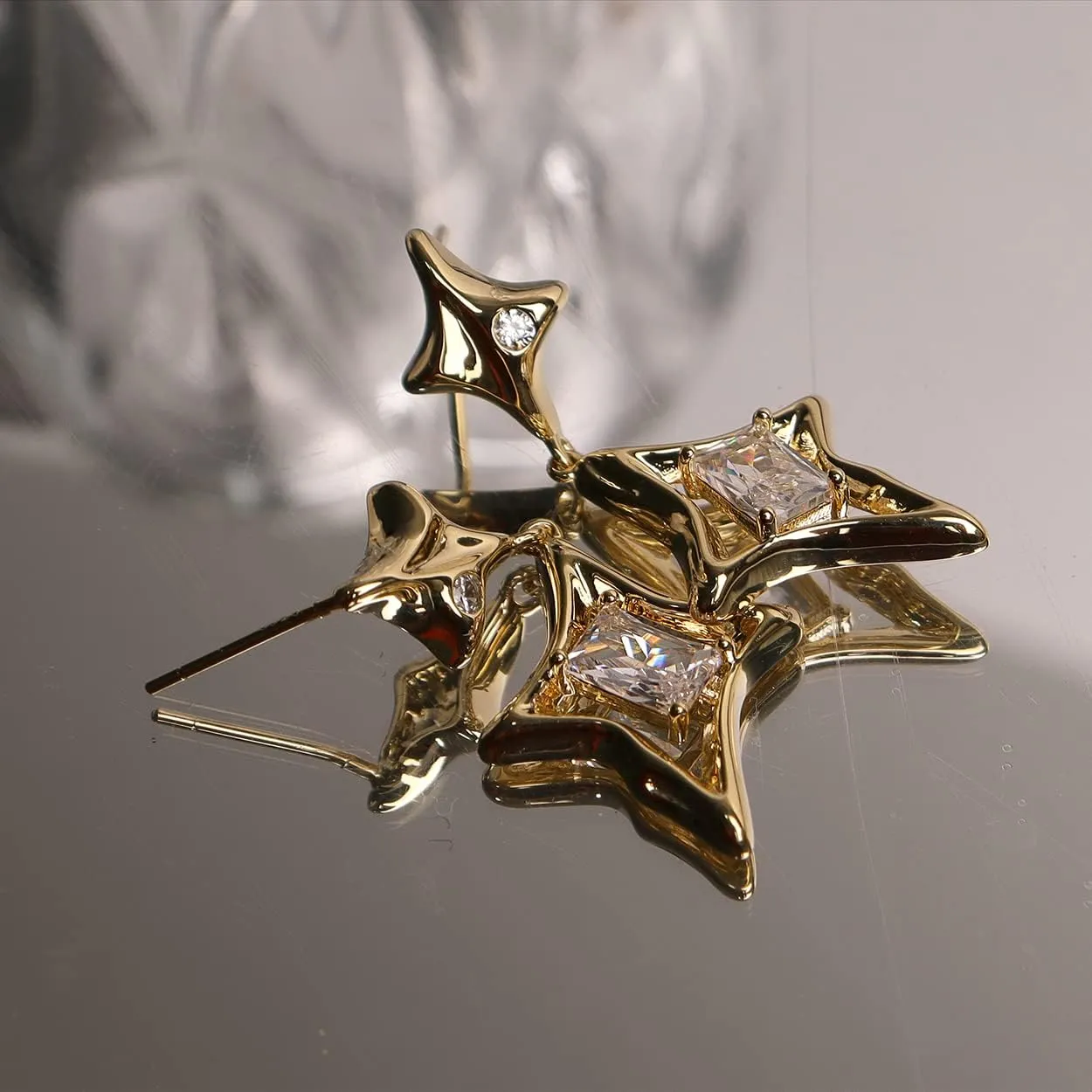 Sonateomber Star Drop Dangle Earrings for Women Trendy Unique Sparkly Rhinestone Stud Fashion Jewelry Gift