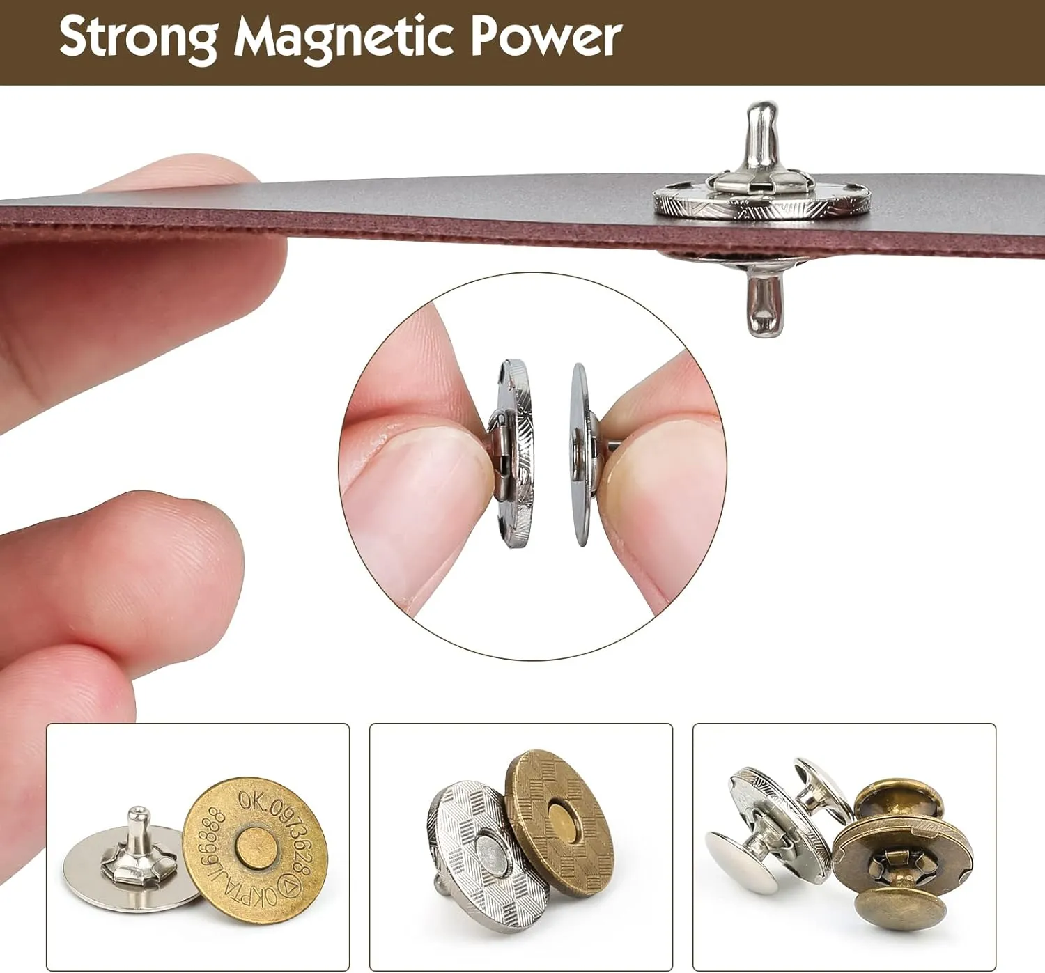 Sopnom 20 Sets 18MM Magnetic Buttons Clasp Snaps Fastener with Install Tool Magnetic Round Snaps DIY Craft Buttons Kit for Sewing, Craft, Purses, Bags, Clothes, Leather (Round)