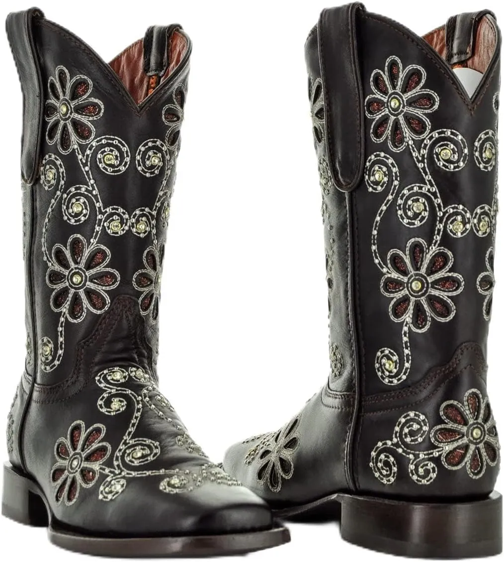 Soto Boots Womens Studded Flower Square Toe Cowboy Boots M50053