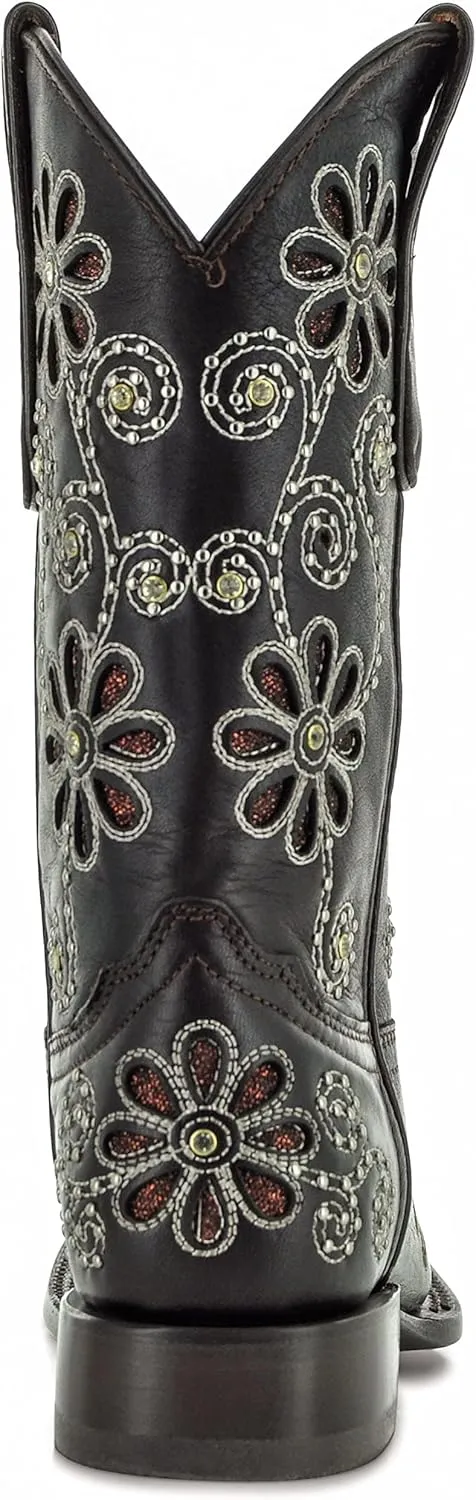 Soto Boots Womens Studded Flower Square Toe Cowboy Boots M50053
