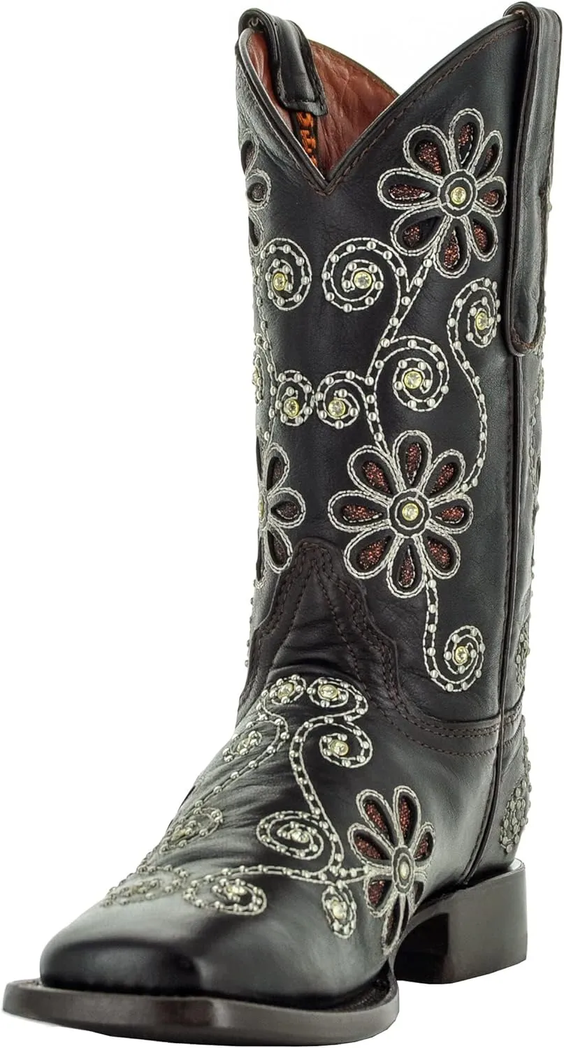 Soto Boots Womens Studded Flower Square Toe Cowboy Boots M50053