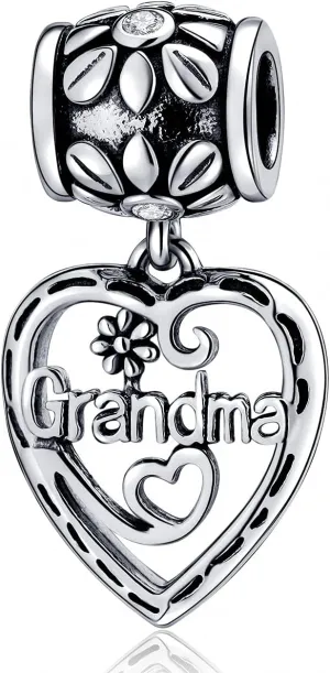 SOUKISS Grandma Heart Charms Authentic 925 Sterling Silver Family Love Mother Gifts Charm for European Bracelet