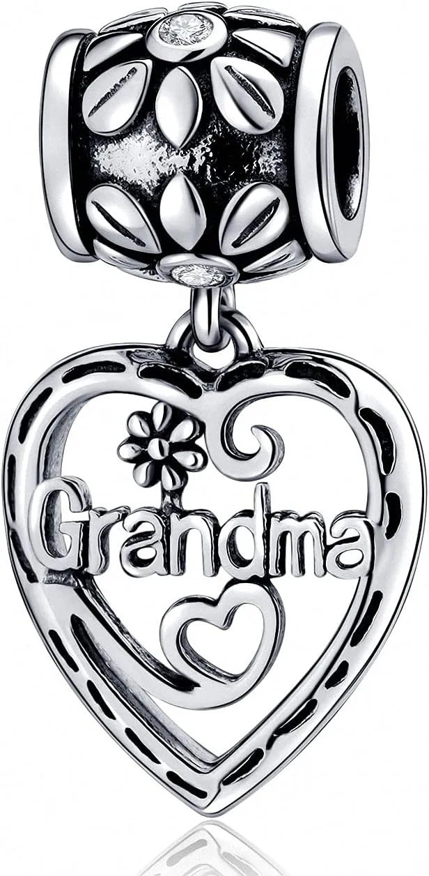 SOUKISS Grandma Heart Charms Authentic 925 Sterling Silver Family Love Mother Gifts Charm for European Bracelet