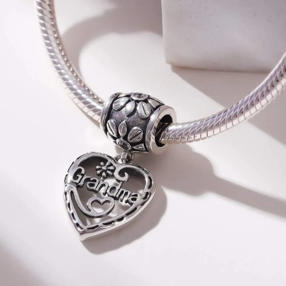 SOUKISS Grandma Heart Charms Authentic 925 Sterling Silver Family Love Mother Gifts Charm for European Bracelet