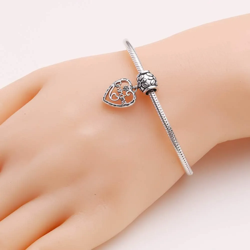 SOUKISS Grandma Heart Charms Authentic 925 Sterling Silver Family Love Mother Gifts Charm for European Bracelet