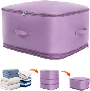 Space saver bag,for quilts, duvets or other fluffy clothing.Measures 21"L x 16.5"W x 21.2"H when unfolded and 21"L x 16.5"W x 10"H when compressed.Purple