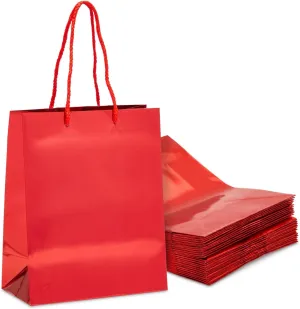 Sparkle and Bash Red Metallic Medium Gift Bags with Handles for Weddings, Birthdays (10 x 8 x 4.25 in, 24 Pack)