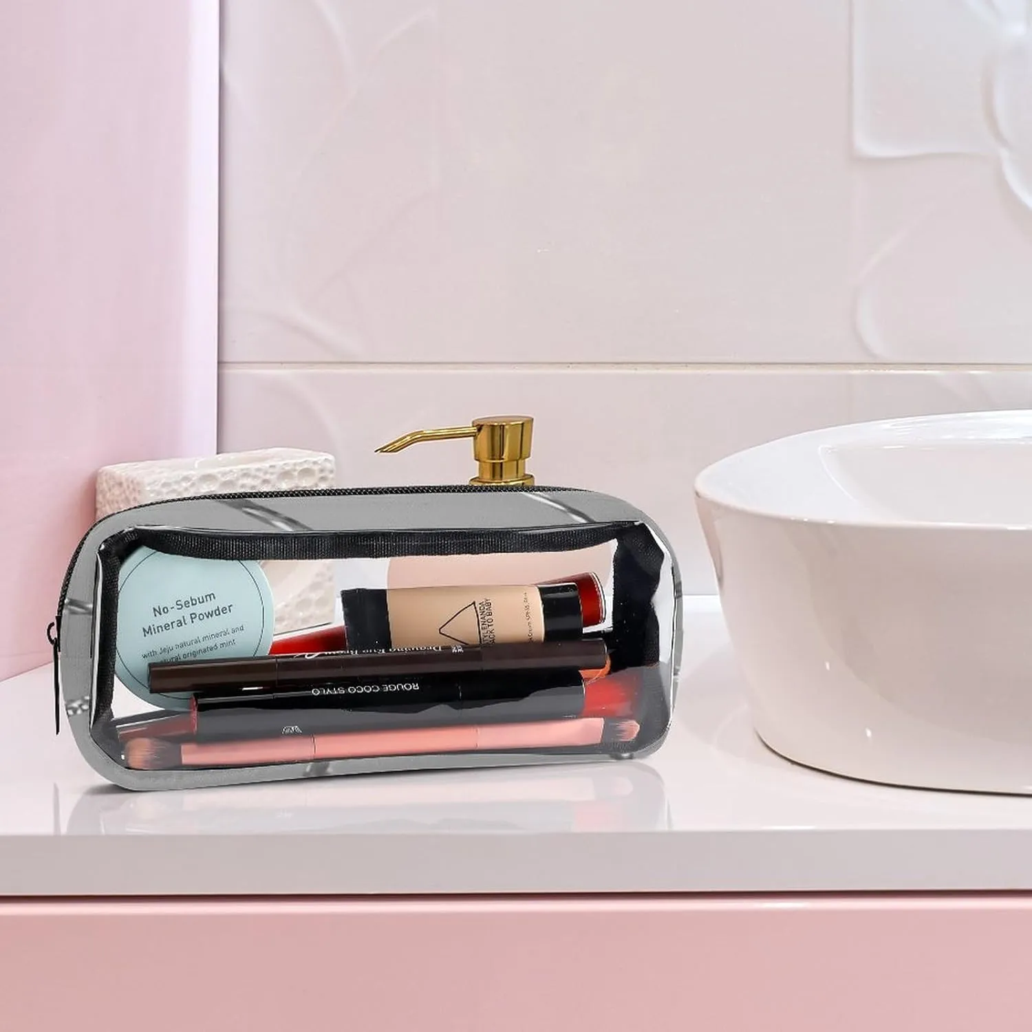 Sparkle Glitter Drips Transparent Storage Bag, 5-piece Makeup Bag Set White-style