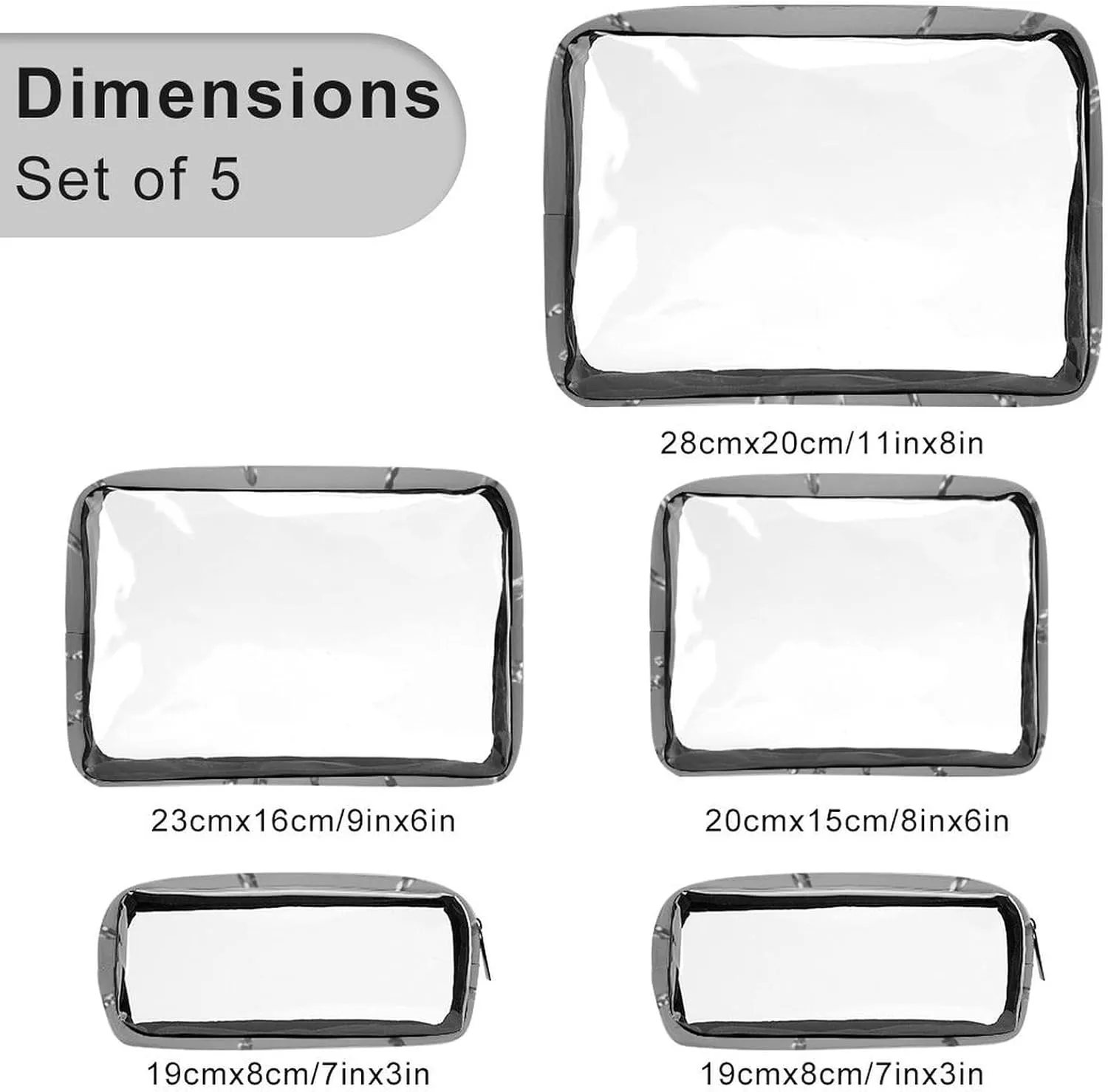 Sparkle Glitter Drips Transparent Storage Bag, 5-piece Makeup Bag Set White-style