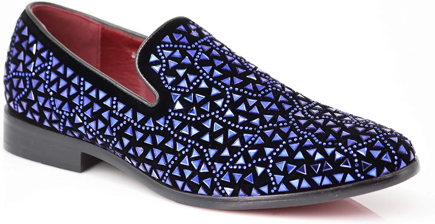 SPK27 Men's Rhinestone Sparkling Suede Dress Shoes Loafer Classic Designer Moccasins