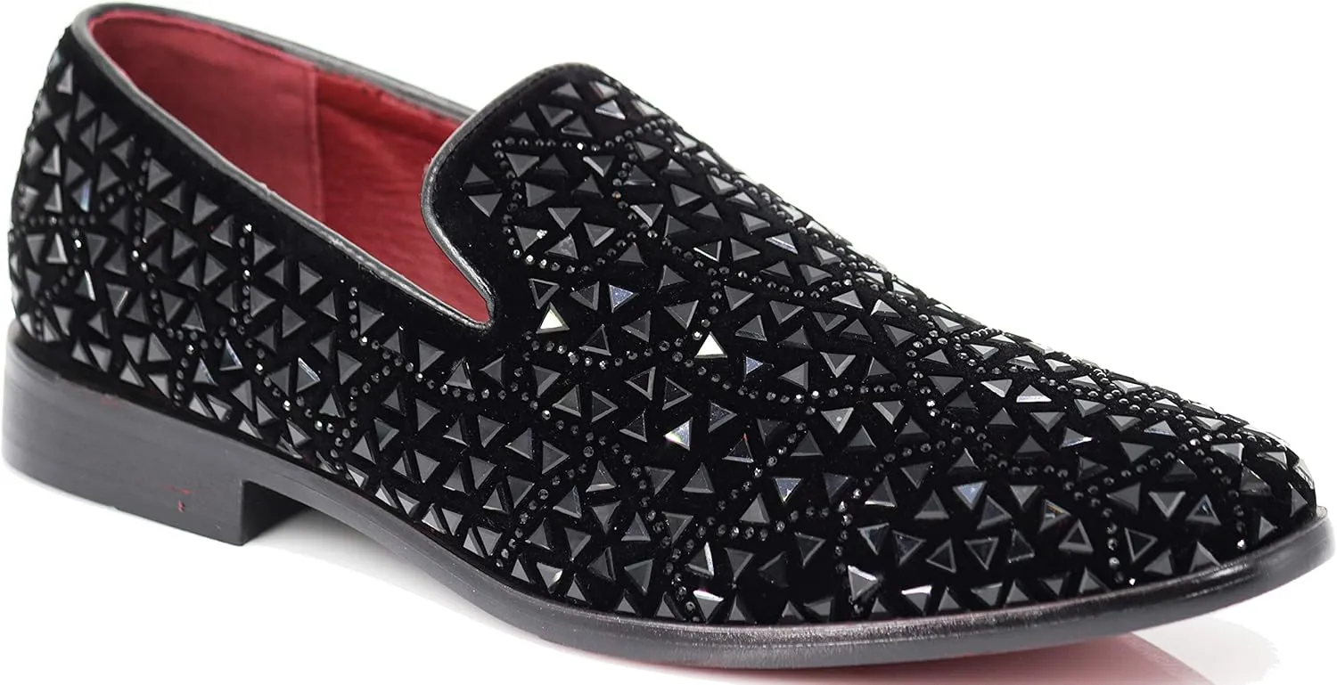 SPK27 Men's Rhinestone Sparkling Suede Dress Shoes Loafer Classic Designer Moccasins