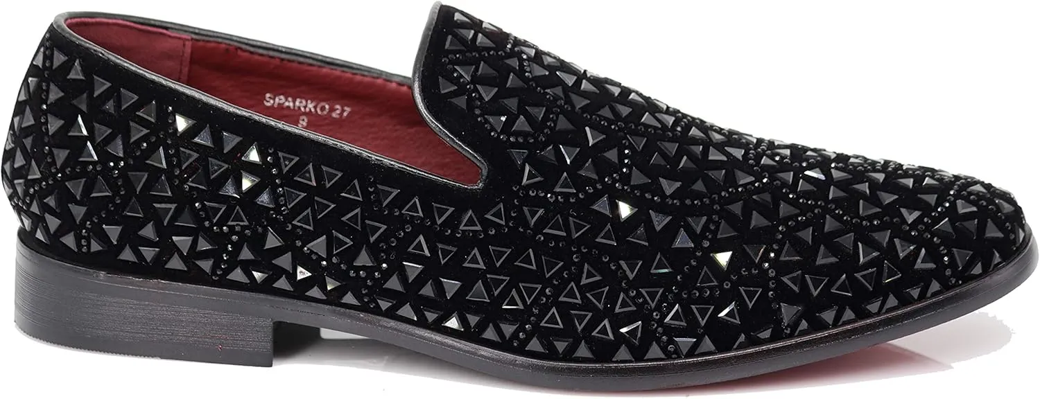 SPK27 Men's Rhinestone Sparkling Suede Dress Shoes Loafer Classic Designer Moccasins