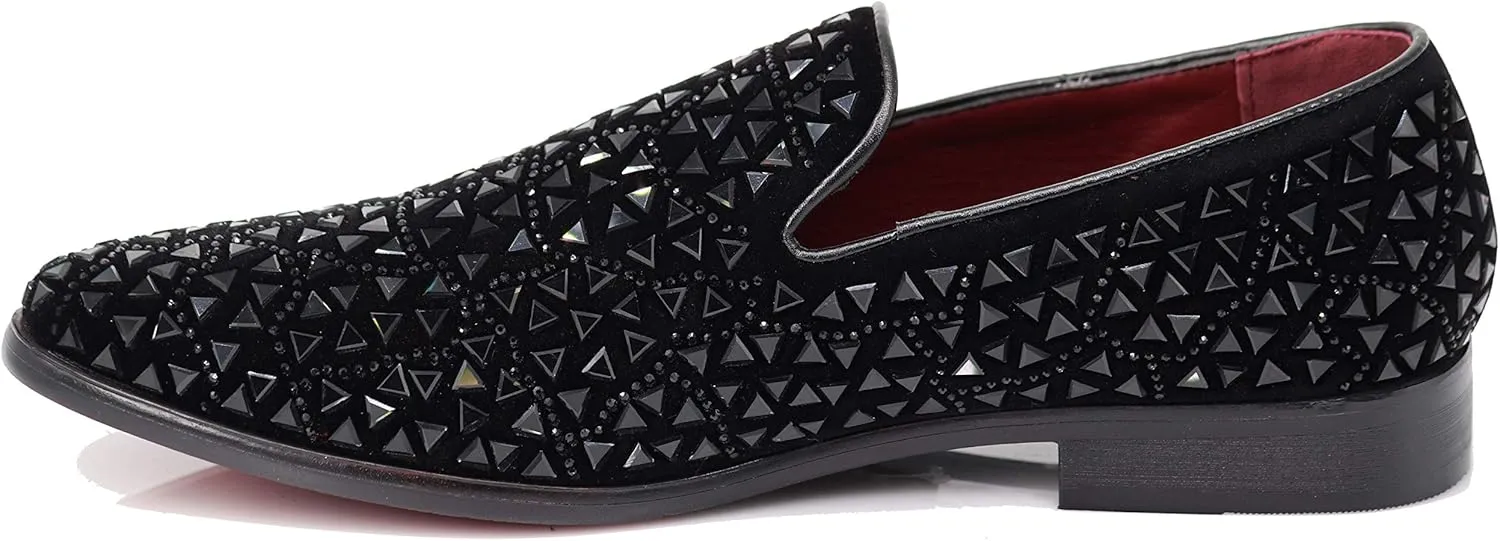SPK27 Men's Rhinestone Sparkling Suede Dress Shoes Loafer Classic Designer Moccasins