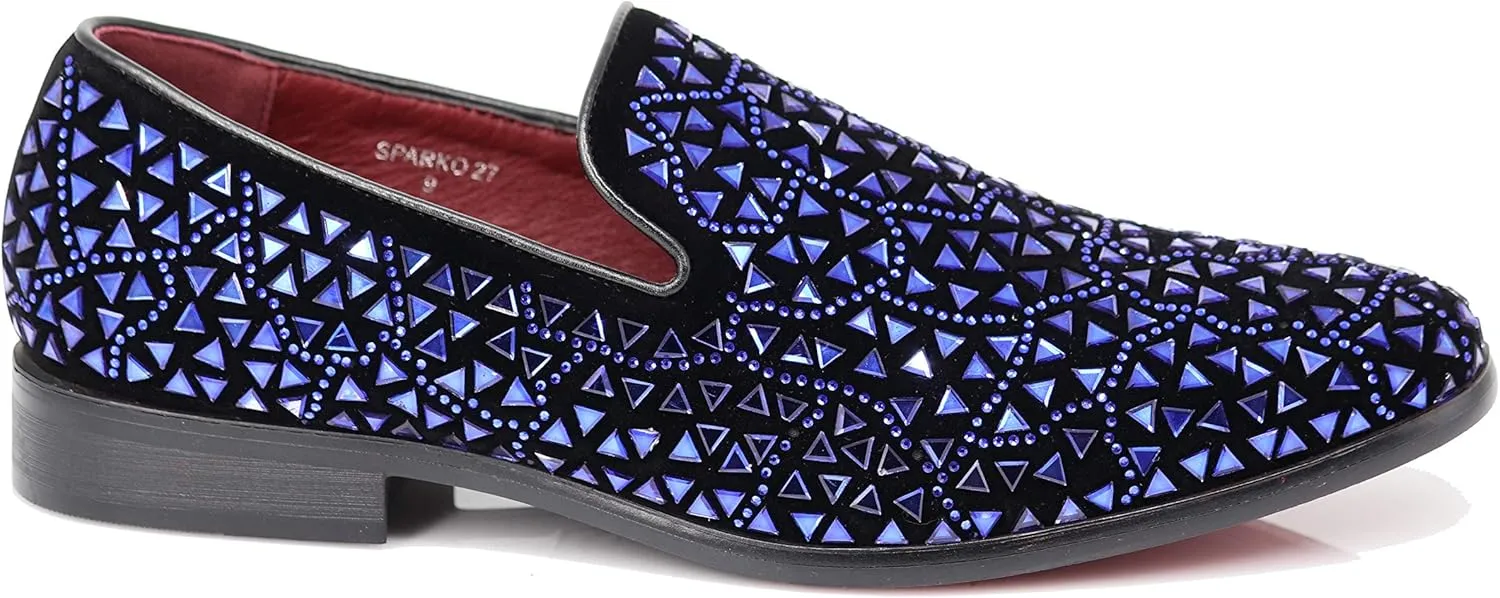 SPK27 Men's Rhinestone Sparkling Suede Dress Shoes Loafer Classic Designer Moccasins