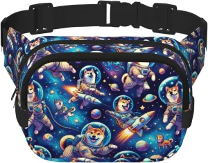 Square Cosmic-Shiba-Journey Double-Layer Sport Fanny Pack Waist Pack Large Crossbody Waist Bag For Running Travel Walking