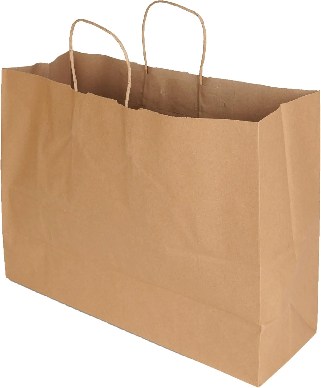 SSWBasics Brown Kraft Paper Grocery Shopping Bag - Large (16”L x 6”D x 12 ½”H) - Case of 50 - Sturdy 80# (120 GSM) Paper Weight - 100% Recyclable Gift Bags with Paper Handle and Gusseted Bottom