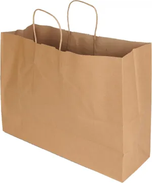 SSWBasics Brown Kraft Paper Grocery Shopping Bag - Large (16”L x 6”D x 12 ½”H) - Case of 50 - Sturdy 80# (120 GSM) Paper Weight - 100% Recyclable Gift Bags with Paper Handle and Gusseted Bottom