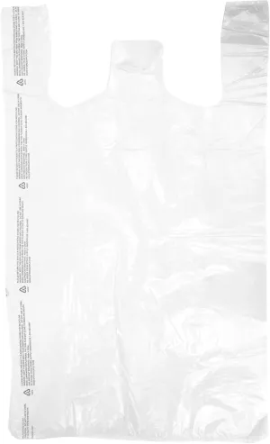 SSWBasics White Plastic T-Shirt Bags with Handles - Case of 1000 (11 ½” x 6 x 21)