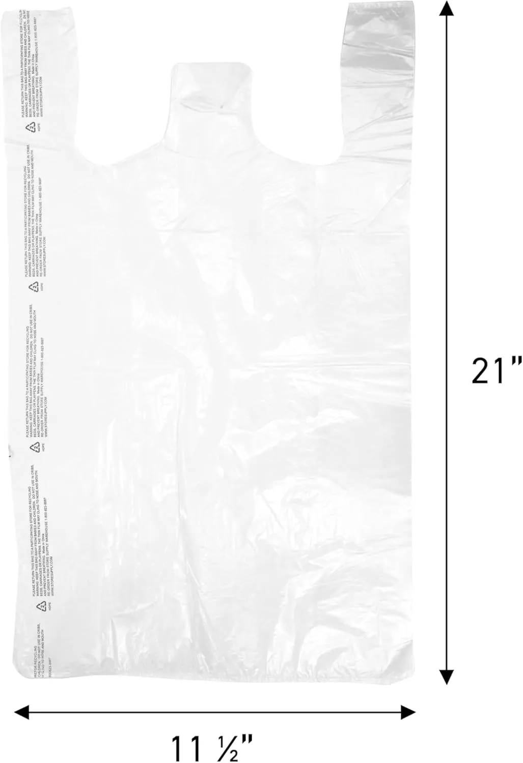 SSWBasics White Plastic T-Shirt Bags with Handles - Case of 1000 (11 ½” x 6 x 21)