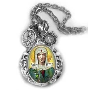 St. Olivia of Palermo Locket Necklace, Patron Saint Catholic Jewelry, Confirmation Gift