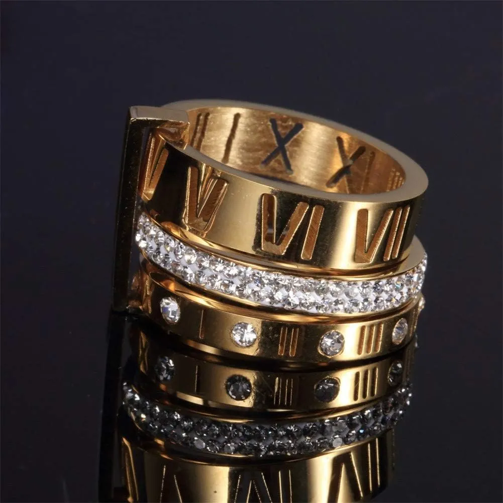 Stainless Steel CZ Zirconia Roman Numeral Ring For Women Stacking Thumb 3 in 1 Spinner Rings