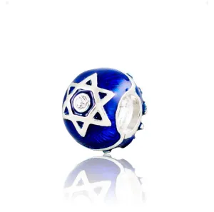Star of David and Chai Hebrew Charm, Jewish Jewelry 925 Sterling Silver Blue Enamel Slide Large-Hole-Bead for Bracelet