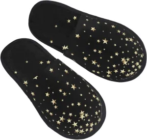Star Silver Glitter Print Women'S Fuzzy Slip On Indoor Outdoor Winter House Slippers