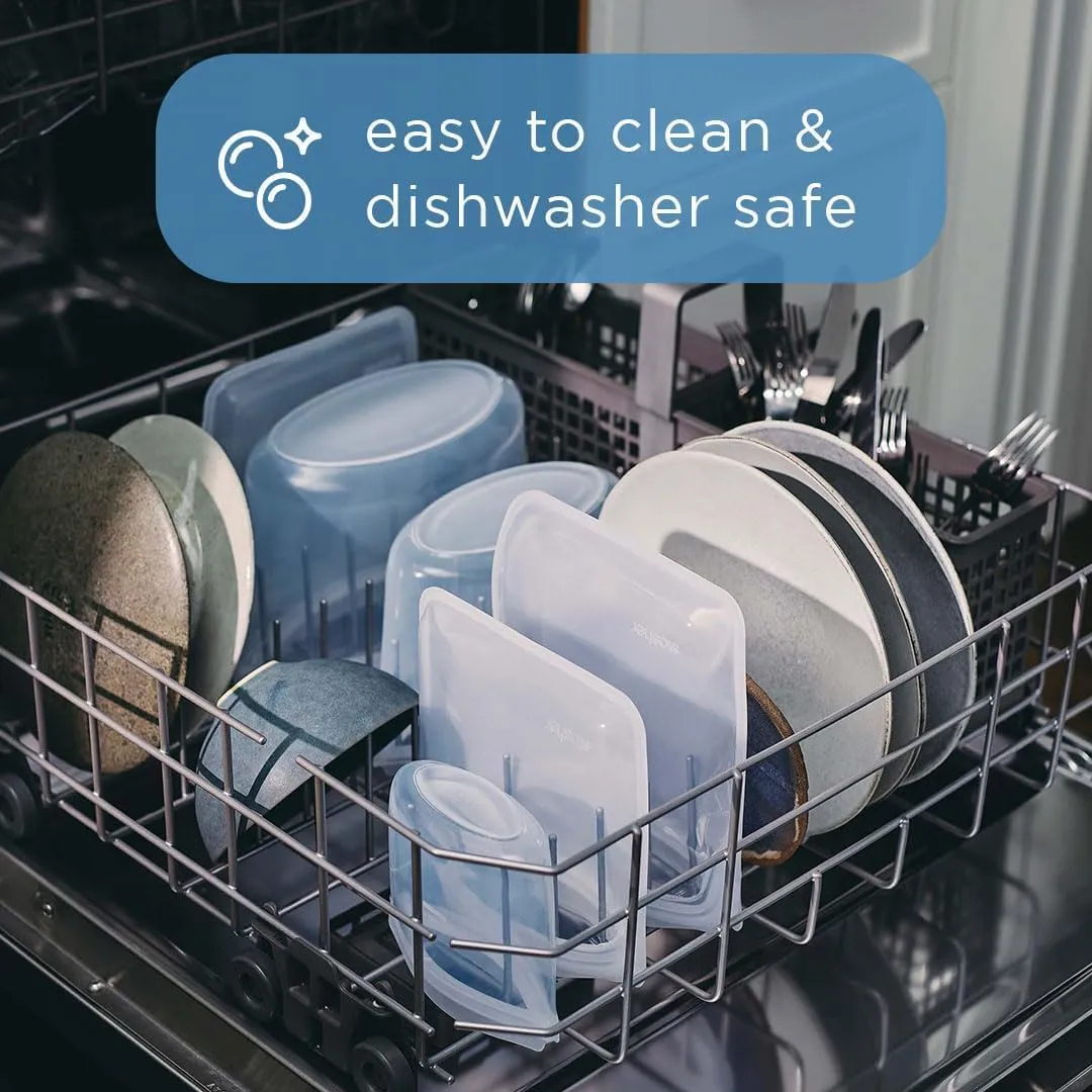 Stasher Silicone Reusable Storage Bag, Bundle 4-Pack Lunch (Clear Aqua) | Food Meal Prep Storage Container | Lunch, Travel, Makeup, Gym Bag | Freezer, Oven, Microwave, Dishwasher Safe, Leakproof