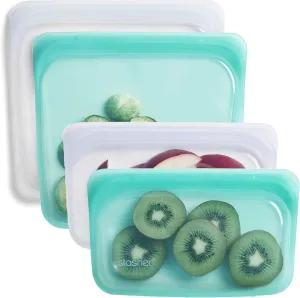Stasher Silicone Reusable Storage Bag, Bundle 4-Pack Lunch (Clear Aqua) | Food Meal Prep Storage Container | Lunch, Travel, Makeup, Gym Bag | Freezer, Oven, Microwave, Dishwasher Safe, Leakproof