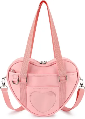 STEAMEDBUN Ita Bag Crossbody Heart Shaped Purse for Anime Pins Display