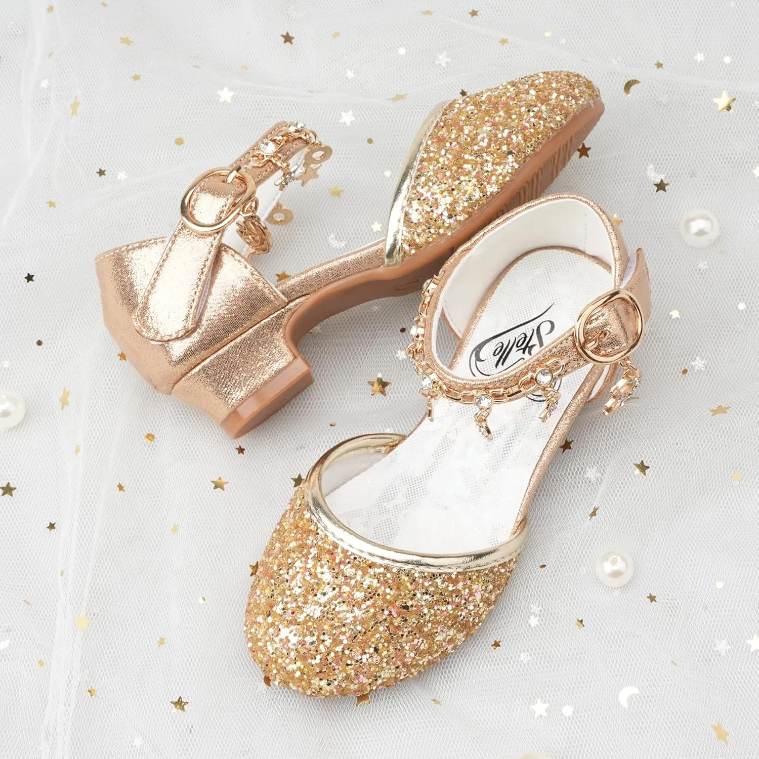 Stelle Girls High Heels Sequins Dress Sandals Princess Dress Shoes Flower Wedding Party Shoes（Toddler/Little/Big Kid）