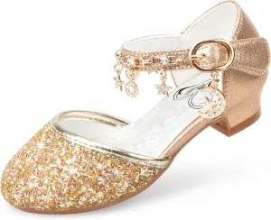 Stelle Girls High Heels Sequins Dress Sandals Princess Dress Shoes Flower Wedding Party Shoes（Toddler/Little/Big Kid）