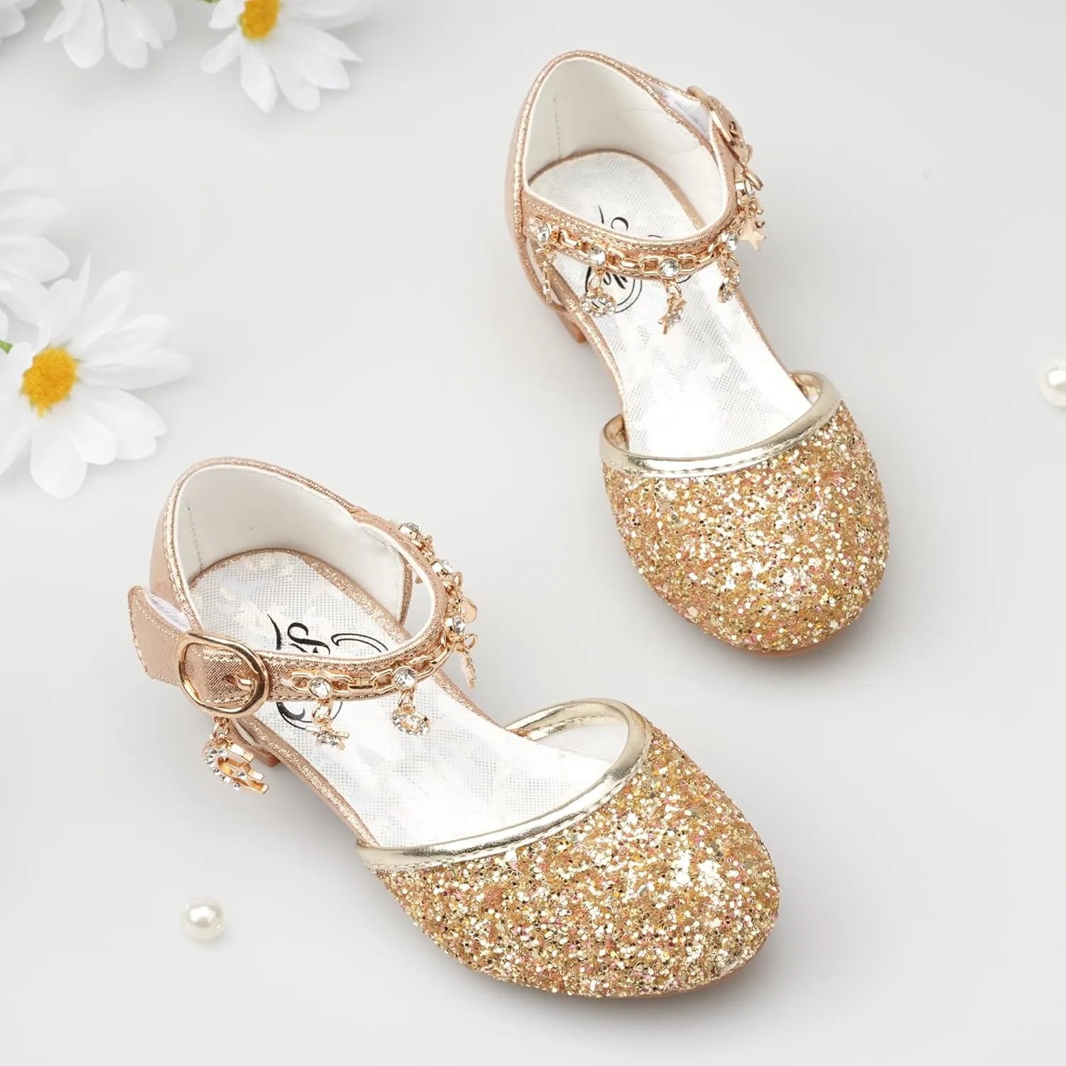 Stelle Girls High Heels Sequins Dress Sandals Princess Dress Shoes Flower Wedding Party Shoes（Toddler/Little/Big Kid）