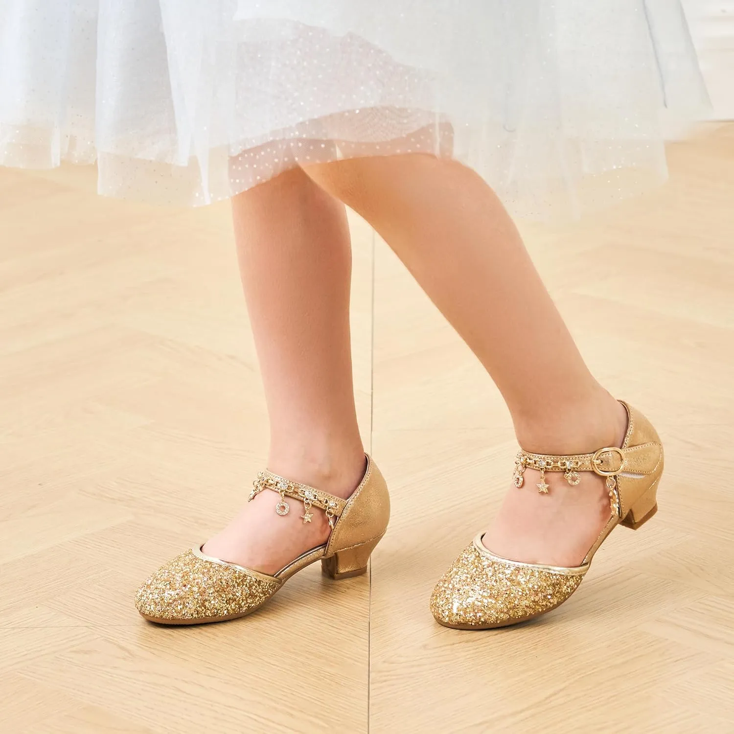 Stelle Girls High Heels Sequins Dress Sandals Princess Dress Shoes Flower Wedding Party Shoes（Toddler/Little/Big Kid）