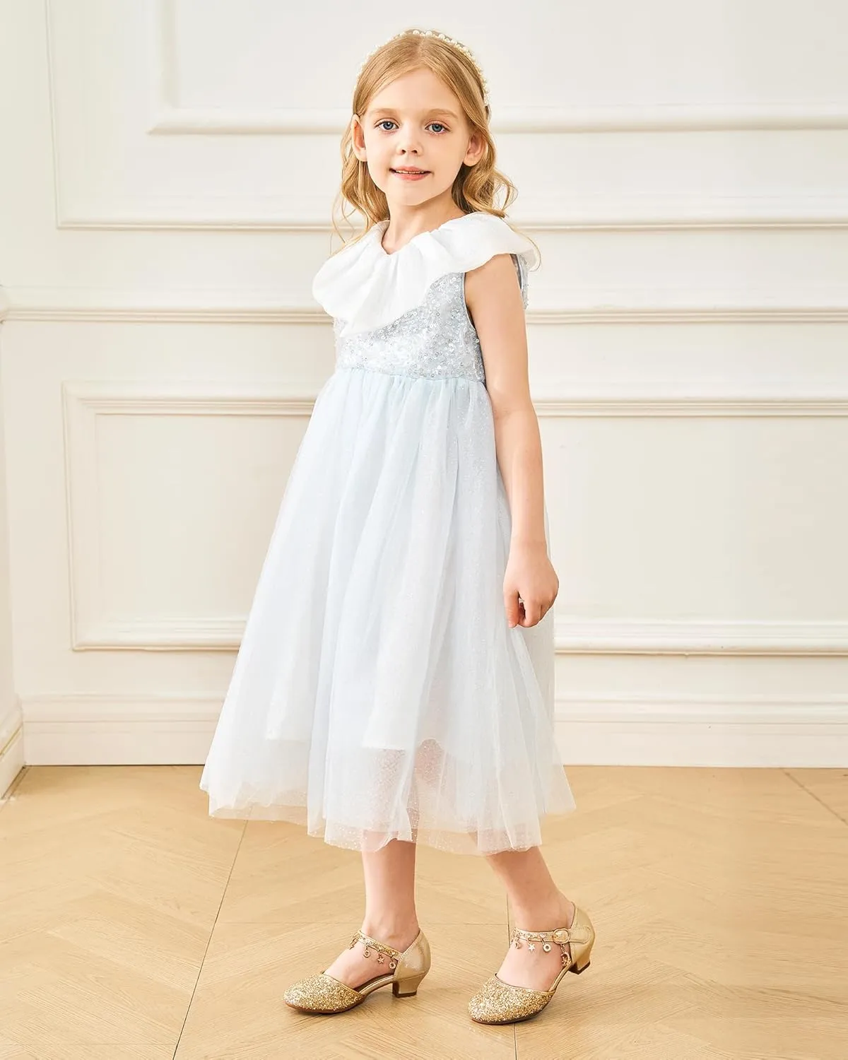 Stelle Girls High Heels Sequins Dress Sandals Princess Dress Shoes Flower Wedding Party Shoes（Toddler/Little/Big Kid）