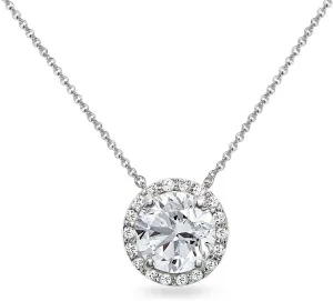 Sterling Silver 8mm Round Synthetic White Sapphire Halo Slide Pendant Necklace for Women