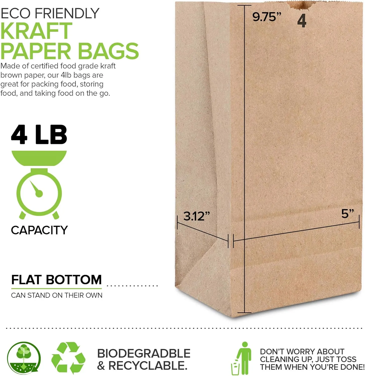 Stock Your Home 4 lb Kraft Brown Paper Lunch Bags (2000 Count) – Bulk Disposable Lunch Sacks, Small Size Blank Bags for Snacks, Sandwiches, Grocery Food, and Arts & Crafts