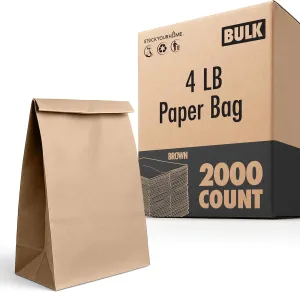 Stock Your Home 4 lb Kraft Brown Paper Lunch Bags (2000 Count) – Bulk Disposable Lunch Sacks, Small Size Blank Bags for Snacks, Sandwiches, Grocery Food, and Arts & Crafts