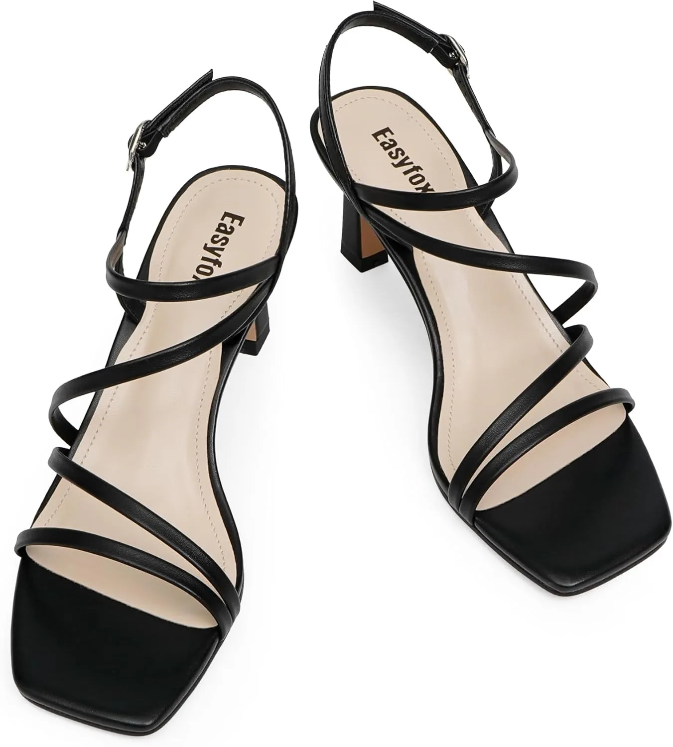 Strappy Heels for Women Square Open Toe 7cm/2.76" Heels Dressy Heeled Sandals