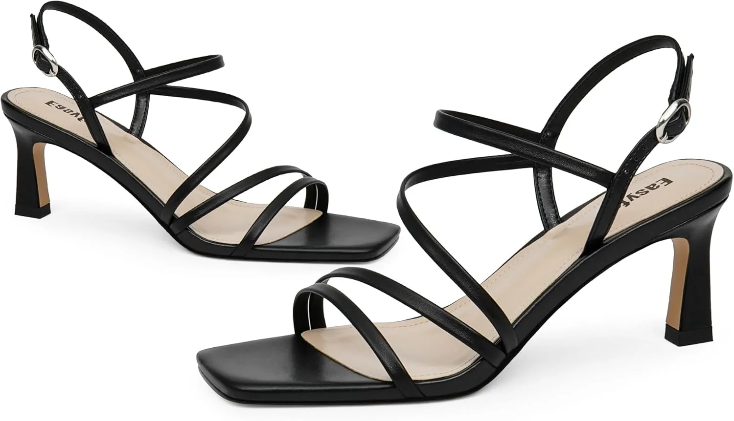Strappy Heels for Women Square Open Toe 7cm/2.76" Heels Dressy Heeled Sandals