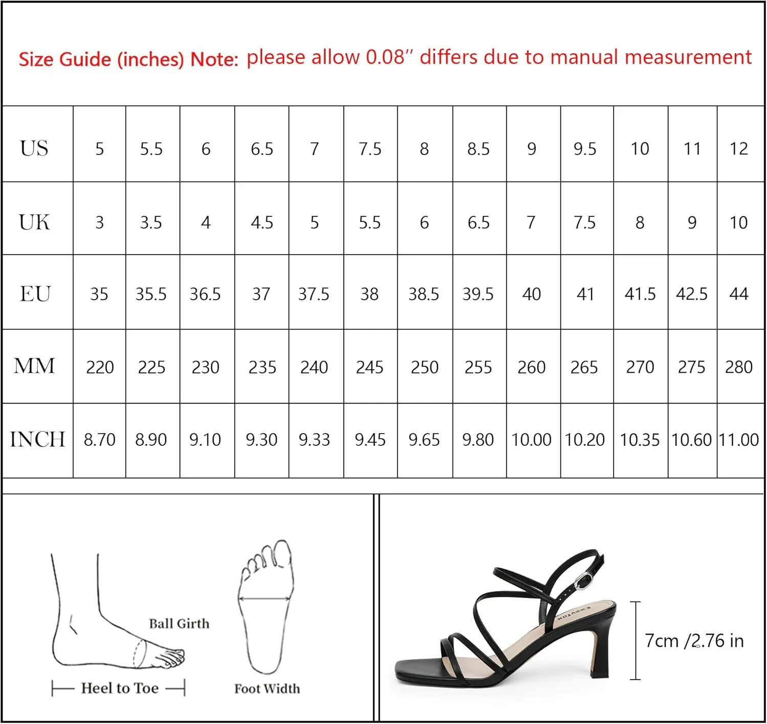 Strappy Heels for Women Square Open Toe 7cm/2.76" Heels Dressy Heeled Sandals