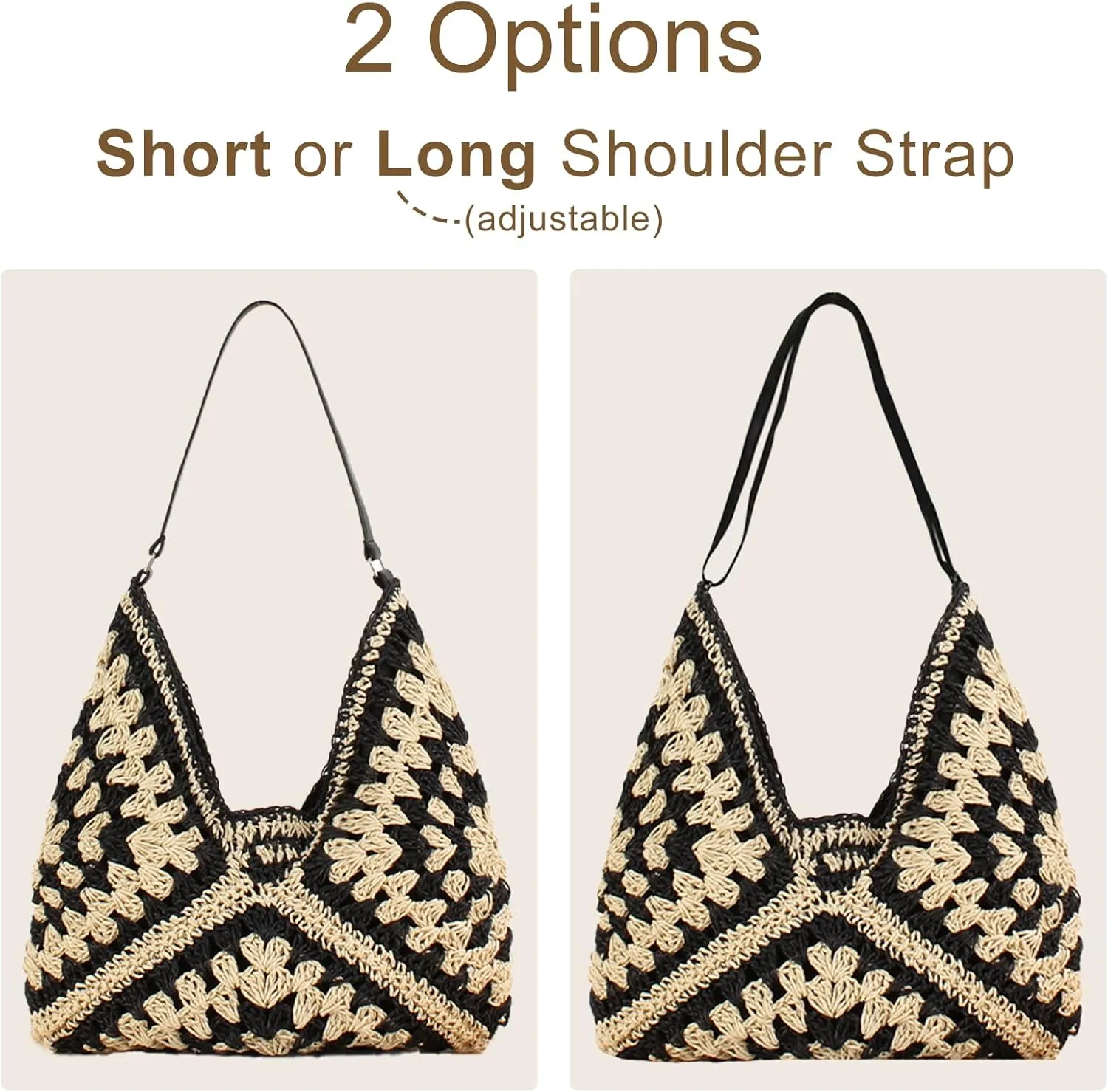 Straw Bags for Women Summer Beach Tote Purse Crochet Shoulder Everything Holiday Work Everyday Handbag