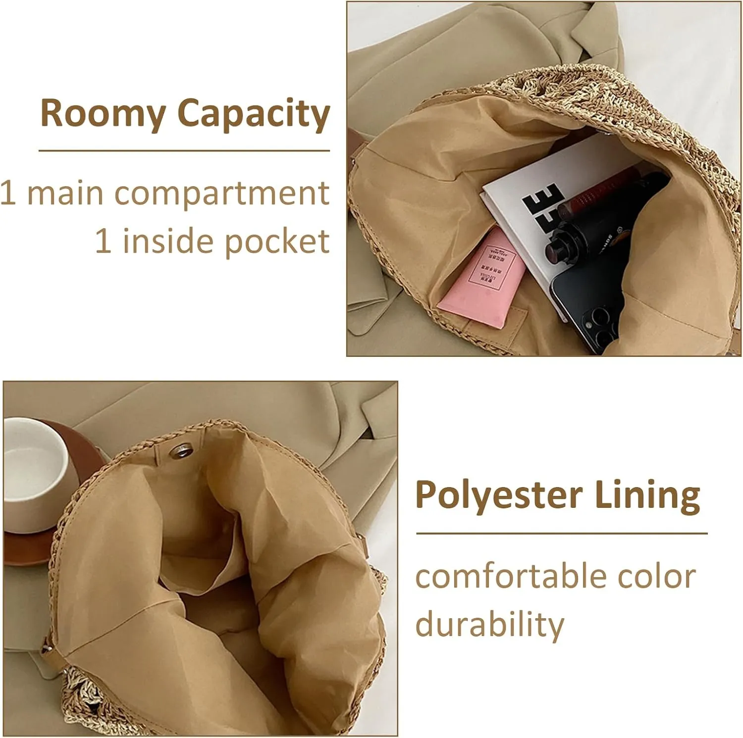 Straw Bags for Women Summer Beach Tote Purse Crochet Shoulder Everything Holiday Work Everyday Handbag