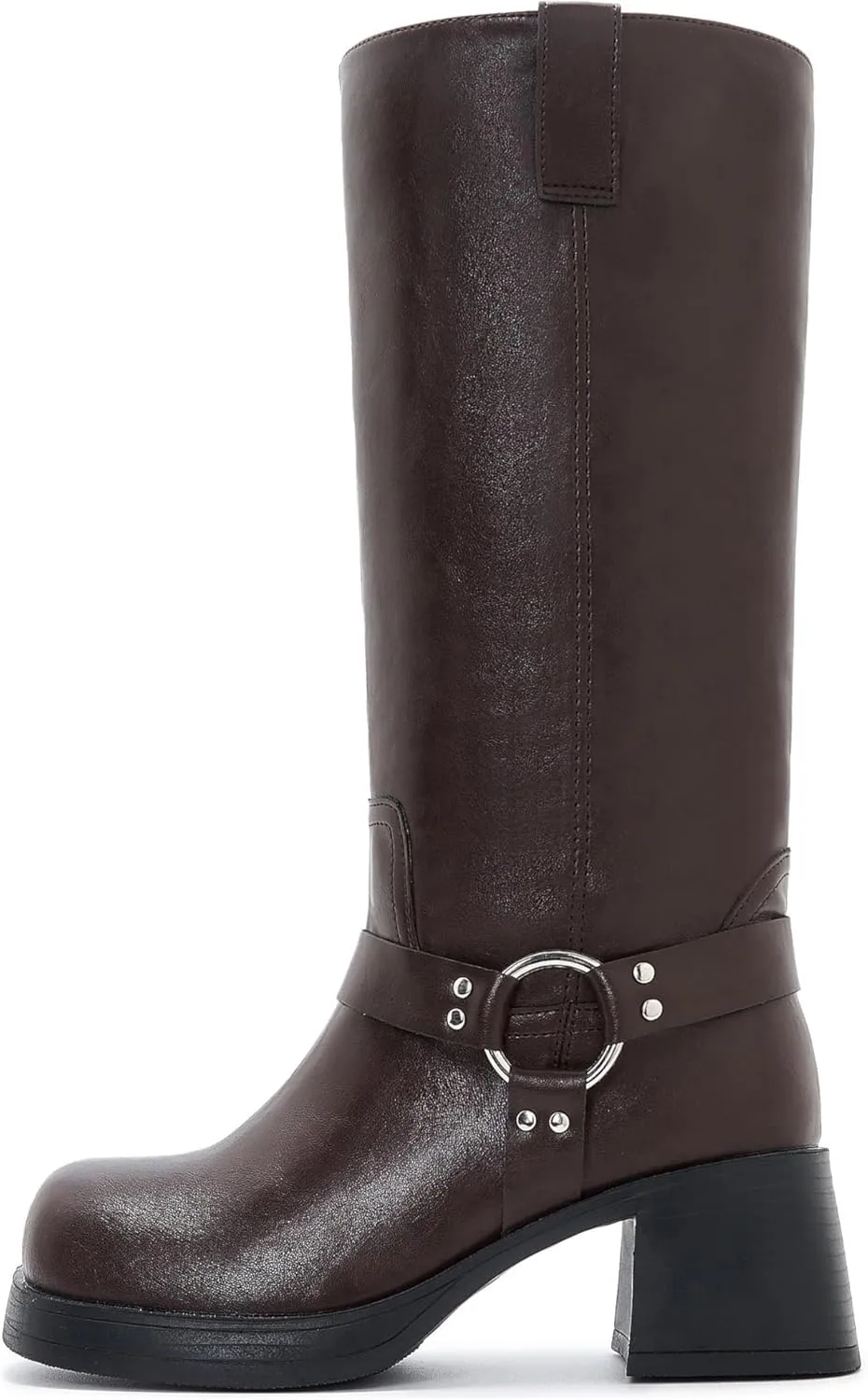 Studds Biker Boots for Women Chunky Heel Square Toe Suede Mid Calf Boot with Side Zipper Western Riding Boots