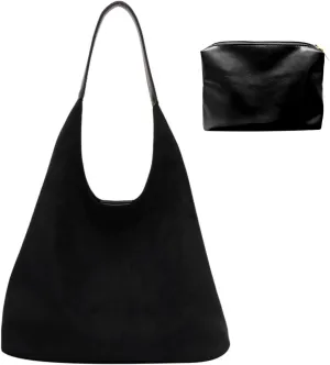 Suede Bags for Women - Brown Suede Tote and Shoulder Bag with Zipper Purse